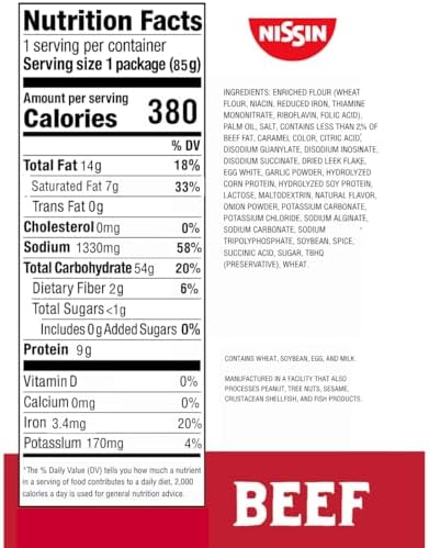 Nissin Top Ramen Noodle Soup, Beef, 3 Ounce (Pack of 24)