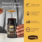 Comvita Manuka Honey UMF 15+ (MGO 514+) - Raw Manuka Honey New Zealand, Pure & Unpasteurized, Superfood for Immune Health, Use in Tea, Wild, Monofloral, Non-GMO - 250g (8.8 oz)