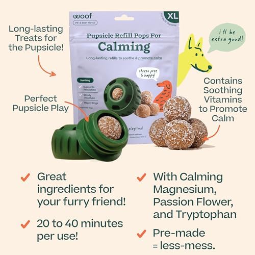WOOF Pupsicle Refill Pops for Calming - Long-Lasting Refills for The Pupsicle Toy to Promote Calm - Calming Dog Treats - Magnesium for Dogs- XL Pops - 5 Count