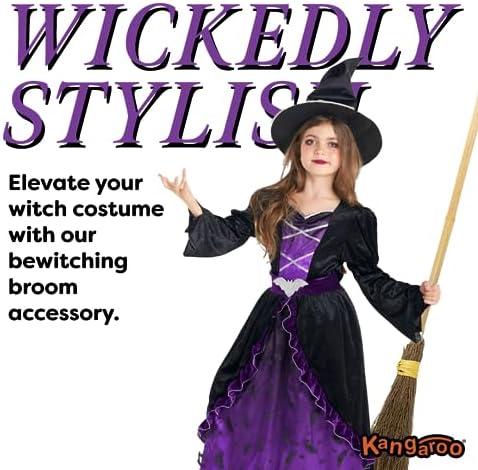 Kangaroo 36" Bamboo Witch Broom Prop - Wizard Staff Witch Broomstick Magic Broom for Kids, Teens & Adults - Halloween Porch Decor Front Outdoor Fall Decoration - Witches Costume Accessory