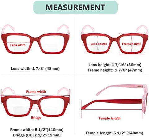 Eyekepper Bifocal Reading Glasses Women Stylish Bifocal Readers Clear Lens Oversize - Red +1.50
