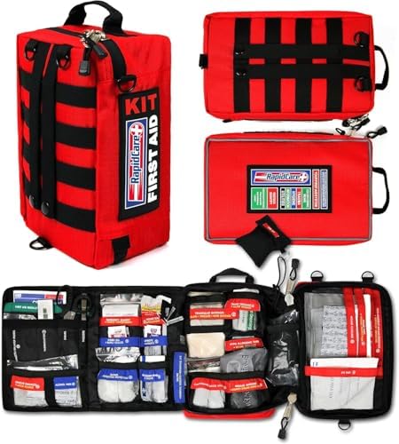Rapid Care First Aid Kit – 300+ Piece Emergency Medical Kit with Bonus 95-Piece Travel Pack – Outdoor, Workplace, and Home Use – Color Coded & Labeled for Quick Access