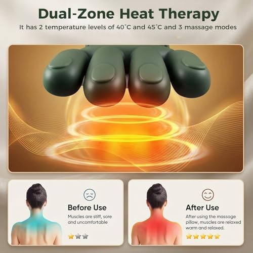 KppeX Upgraded Model Finger Deep Cordless Cordless Neck Massager Pillow, Leg and Back Pain Relief Tissue Kneading,Shiatsu and Shoulder Massage,Gifts for Men or Women (Olive Green)