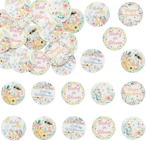 Gyufise 54Pcs Edible Wildflower Cupcake Toppers Wafer Paper Baby in Bloom Baby Shower Decorations Flower Birthday Party Decorations Wildflower Cake Toppers for Birthday Party Supplies