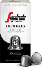 Segafredo Zanetti Espresso Capsules – Aluminum Pods for Nespresso Original Machines – Extra Dark Roast Premium Espresso with a Bold Aroma – Smoky, Intensity 12 – Forte, 10 Count