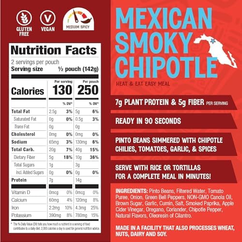 The Good Bean Heat and Eat Pouch - Variety Pack - (Pack of 4) 10 oz Pouch - Mexican Smoky Chipotle, Low-Carb Classic Chili, Santa Fe Green Chile, and Indian Coconut Curry