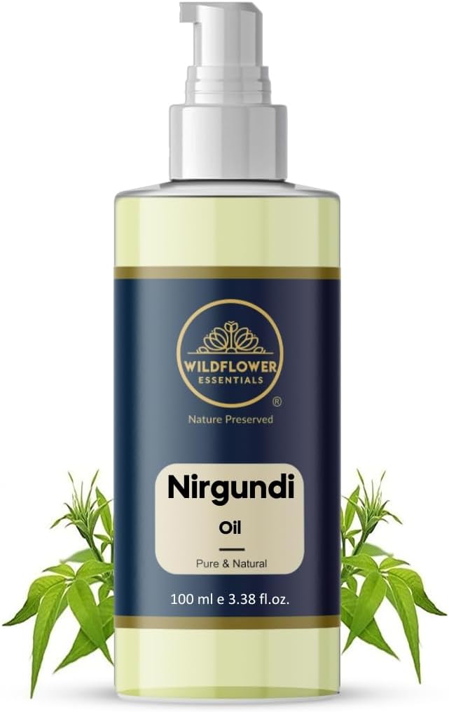Nirgundi Oil (Vitex negundo linn) 100% Natural Cold Pressed Carrier Oil for Hair, Body, Massage, Fast Absorbing | with Dispensing Pump 3.38 Fl Oz (100ml)