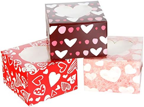 JOYIN 24 Pcs Valentine’s Day Bakery Treat Boxes, Valentines Cupcake Boxes, Valentines Cookie Boxes with Window for Holiday Pastries, Doughnut, Cookie, Cupcakes, Brownies, Truffles Gift