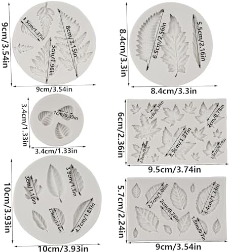 Leaf Silicone Mold Maple Leaf Fondant Mold Rose Leaf Molds Fern Leaves Candy Molds For Cake Decoration Cupcake Topper Chocolate Polymer Clay Gum Paste Set of 6