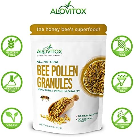 Alovitox Bee Pollen Granules 8 Oz | 100% Pure, Organic Bee Pollen for Bearded Dragons | Superfood Packed Bee Pollen Organic with Antioxidant, Protein, Vitamin & More | Nutritional Yeast & Gluten Free