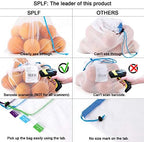 SPLF 12 Pcs Heavy Duty Reusable Mesh Produce Bags, Barcode Scanable See Through Food Safe Mesh Bags with Drawstring for Fruits, Vegetable, Food, Toys, Grocery Storage, Large Medium Small