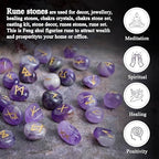Crocon Amethyst Gemstone Rune Stones Set with Elder Futhark Alphabet Engraved Symbol 25 pcs Set for Feng Shui Chakra Balancing Reiki Healing Crystal Runes Stones Set Size: 15-20 mm