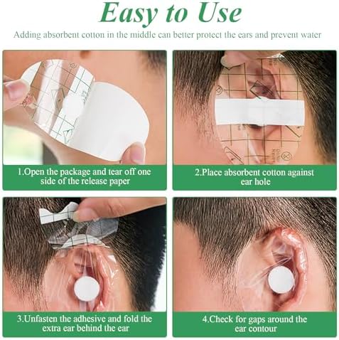 Waterproof Ear Stickers Covers for Shower, Disposable Hypoallergenic Swimming Ear Stickers with Soft Cotton Ear Plugs, Suitable for Family Use by Bathing (120PCS(L), Large)