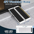 Portable Wheelchair Ramp 4FT, Non-Slip Aluminum Folding Handicap Ramp for Home Steps, 600LBS Capacity Threshold Ramp for Doorways, Stairs, Scooters
