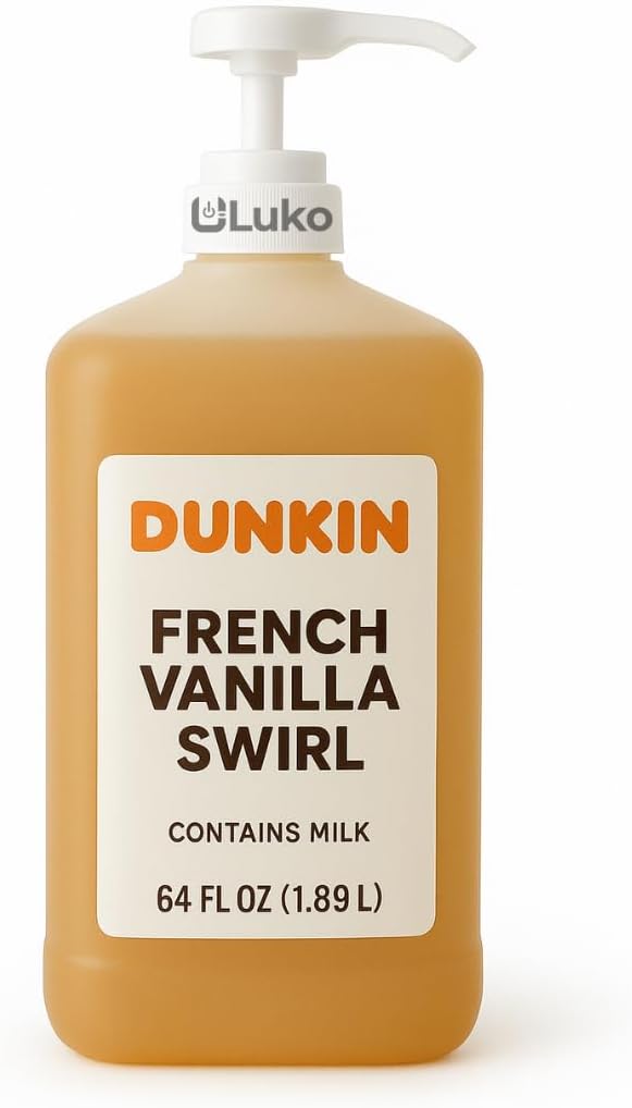 Dunkn Donnuts, French Vanilla Syrup, 64 Oz Jug – Rich Flavor for Coffee, Desserts, Pancakes, Waffles, Milkshakes, Smooth and Sweet