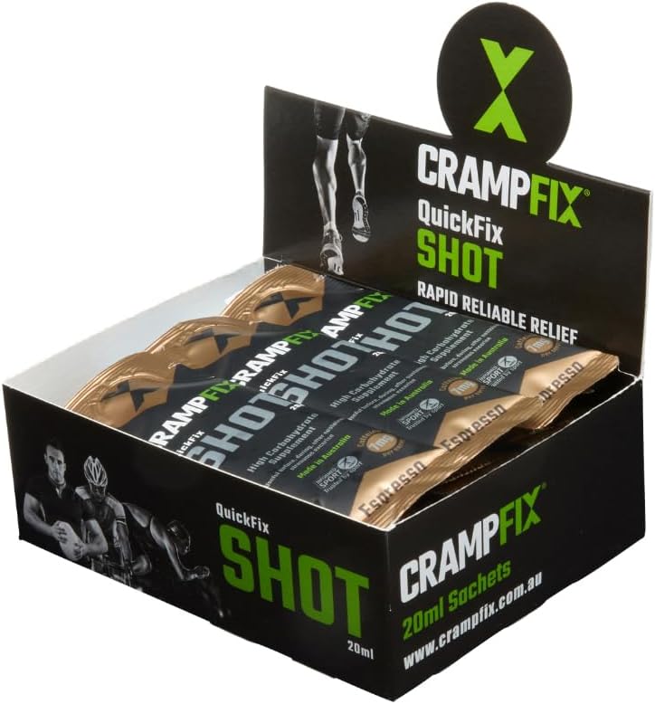 CrampFix Sports Shot, Prevents and Relieves Muscle Cramps in Seconds, Easy Carry Sachets, 15 Pack, All Natural, Espresso with Caffeine