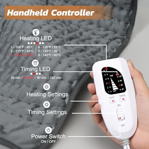 Electric Heating pad for Back Neck Shoulder Knee Arms Legs- Electric Heat Pads with 6 Heat Settings & Auto Shut Off &Dry/Moist Heat Heating Pad for Birthday Mother Father Girl Men Women