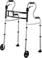 VEVOR Folding Walker on Wheels, 3-in-1 Stand-Assist Folding Walkers with Adjustable Height and Width, Lightweight Aluminum | Front Wheeled Mobility Aid for Elderly Handicapped Disabled, Up to 350LBS