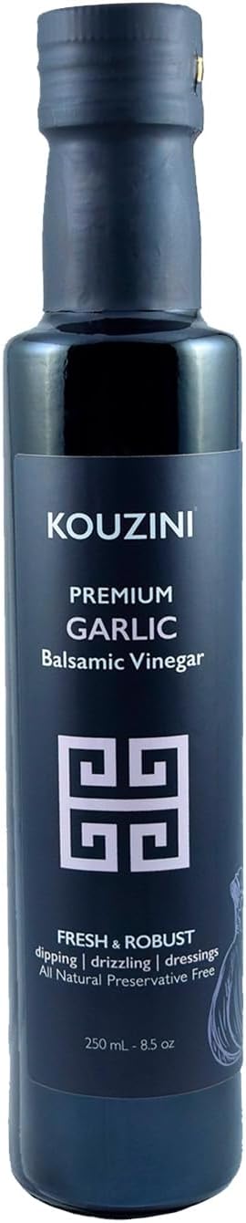 Kouzini Ultra Premium Garlic Balsamic Vinegar, Aged Balsamic Vinegars from Modena, Italy, Premium, Smooth & Full-Bodied Flavor, 250ml Bottle