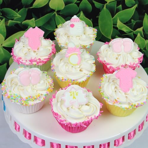 Royal Icing Decorations, Baby Girl, Gender Reveal Party, Baby Shower Edible Kosher Decorations for Cakes and Cupcakes, Cookies and Pastries, 24 Count by Global Sugar Art