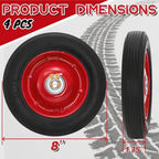 4 Pack Solid Rubber Tires, 8 Inch Flat Free Hand Truck Replacement Wheels with Ball Bearing 1/2-Inch Bore Axle Hole, Heavy Duty Garden Carts Replacement Tires for Wheelbarrow, Wagon (Black Red)