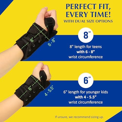Brace Direct Pediatric Wrist Brace - Young Child Splint for Carpal Tunnel, Tendonitis, Sprains & Injuries - 6" Lace Up Design (Right Hand)