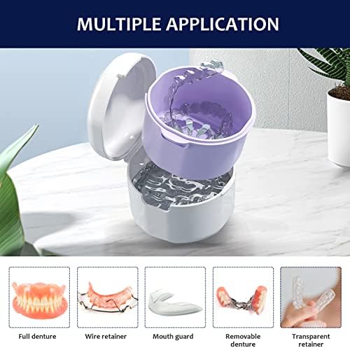 Denture Case, Denture Bath, Denture Cups for Soaking Dentures, Denture Brush with Case, Denture Bath with Rinsing Basket, Easy to Carry and Clean Retainer Case Denture Cleaning kit