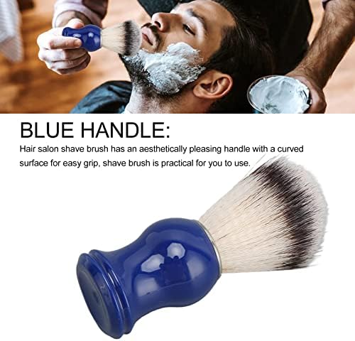 Handcrafted Shaving Brush for Men, Exquisite Beard Brush with Blue Handle and Silver Ring, Beard Care Shaving Cream Brush for Home Beauty Salon, Barber Cleaning Brush for Residue Removal