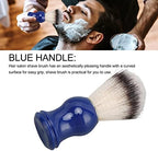 Handcrafted Shaving Brush for Men, Exquisite Beard Brush with Blue Handle and Silver Ring, Beard Care Shaving Cream Brush for Home Beauty Salon, Barber Cleaning Brush for Residue Removal