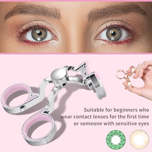 Contact Lens Wearing Aids, Portable Contact Lens Eyelid Stretcher, Color Contact Lens Wearing Tool With Insert or Remove Tool/Tweeers/Contact Lens Case (Pink)