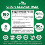 Zazzee High Strength Grape Seed 50:1 Extract, 180 Vegan Capsules, 95% Polyphenols, 400 mg per Capsule, 6 Month Supply, Antioxidant, Circulation & Blood Flow Support, Non-GMO, Made in the USA