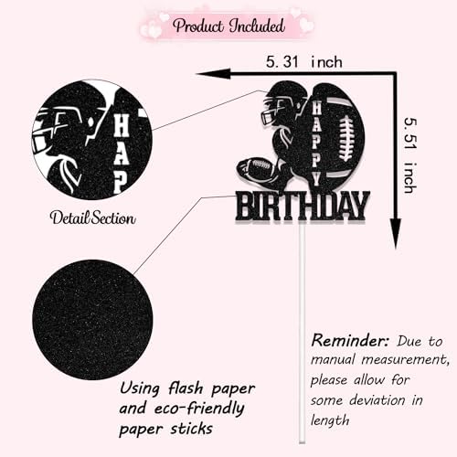 Football Birthday Cake Topper - Rugby Ball Cake Decorations - Football Party Decorations Black