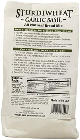 Sturdiwheat All Natural Bread Mix, Garlic Basil, 1lb Package (Pack of 4)