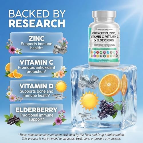Q Defend Quercetin Supplement with Zinc Vitamin C Vitamin D Elderberry Turmeric Black Pepper Garlic Ginger Sea Moss Lysine Stinging Nettle Reishi Mushroom Immune Support 60 Capsules by Clean Nutra