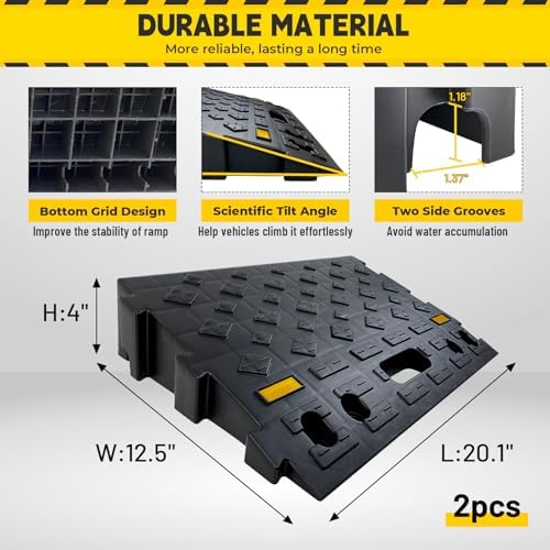 4" High 2 PCS Portable Car Curb Driveway Ramps, Heavy Duty Plastic Threshold Ramp for Wheelchair, Steps, Bikes, Motorcycles, Load Capacity 6600 LBS