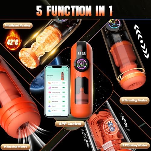 Heating Male Masturbator Penis Pump, Upgrade 5 in 1 Male Sex Toys for Men, AI Interaction APP Control with 9 Vibrating & Licking & Thrusting & Suck Modes, Adult Sex Toy Machines Devices Pocket Pussy
