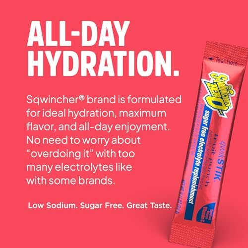 Sqwincher Zero Qwik Stik, Fruit Punch, Sugar Free, Low Calorie, Low Sodium Electrolyte Powder Hydration Drink Mix, .11 0z Packet (Pack of 50)