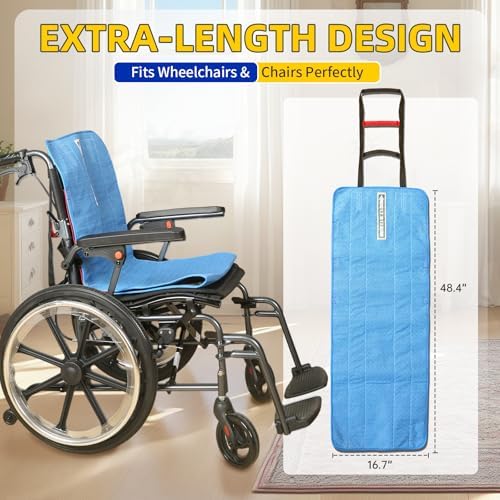 One Way Transfer Support Seat Cushion with Handles-Non-Slip Fall Prevention Pad for Elderly/Disabled Use on Wheelchairs, Chairs and More,48.4"x16.7" (Blue, Pack of 1 PC)