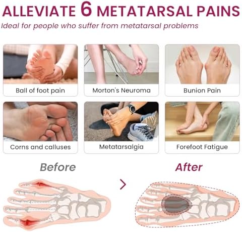 4-Pair Metatarsal Pads for Pain Relief - Bukihome Ball-of-Foot Cushions for Forefoot Support Fatigue Relief, 1/3" Thick Soft Ball-of-Foot Pads for Metatarsalgia Morton’s Neuroma, Men Women (S)