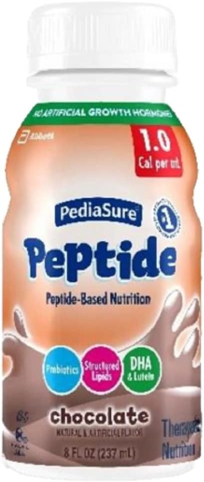 PediaSure Peptide 1.0 Cal,24 Count,Complete,Balanced Nutrition for Kids with GI Conditions,Peptide-Based Formula,with 7g Protein and Prebiotics,for Oral or Tube Feeding,Chocolate,8-fl-oz Bottle