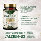 Calcium 1200 mg with Vitamin D3 - Per Serving - Bone Health Supplement - Vitamin D & Calcium Supplements for Women & Men - Bone Strength Support - Natural Calcium Pills - Bottled in USA - 240 Tablets