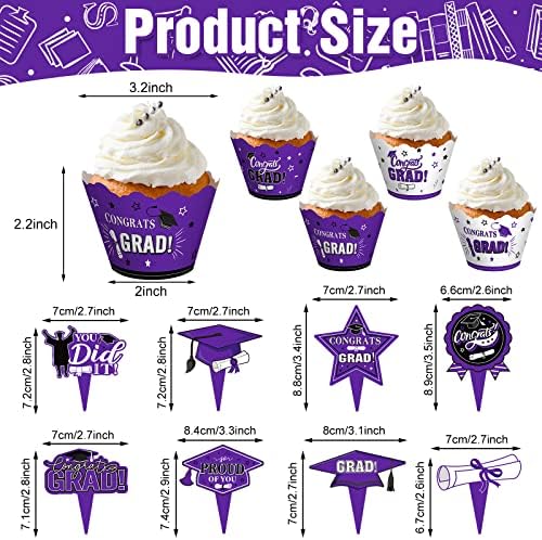 Lincia 96 Pcs 2026 Graduation Cupcake Toppers 2026 Graduation Cupcake Liners Decorations with Picks, Grad Party Supplies Cake Topper and Wrappers(Purple)