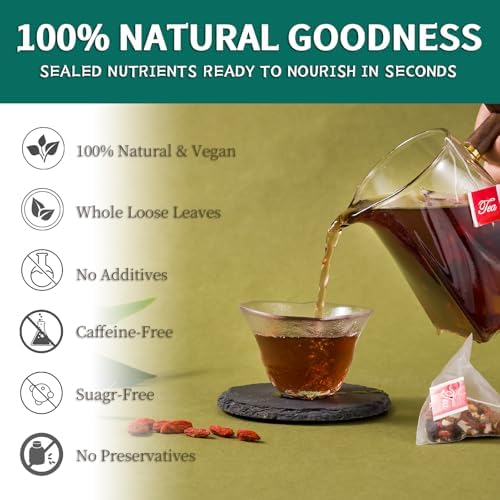 Kidney Tea Ginseng Five Treasure Tea Chinese Herbal Formula Ginseng Six Treasure Teabags for Men & Women with Maca Root, Goji Berries, Red Dates