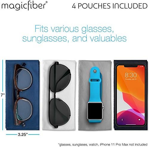 MagicFiber Ultra-Soft Microfiber Glasses & Sunglasses Pouch Case (4 Color Pack) Slim Eyeglass & Sunglass Sleeve with Built‑in Cleaning Cloth, Eye Glass & Sun Glass Wrap for Eyewear, Phone, Men, Women