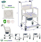 HEALTHLINE Shower Bedside Commode Chair Padded Seat With Wheels by Healthline, Medical Commode Toilet Rolling Shower Chair With Casters (4 Wheels Brakes), Commode Padded Backrest and Seat