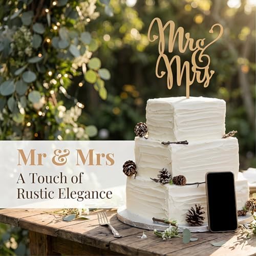 Mr and Mrs Cake Toppers, KOOTIPS Wooden Wedding Cake Topper Party Cake Decoration (Mr and mrs cake topper A)