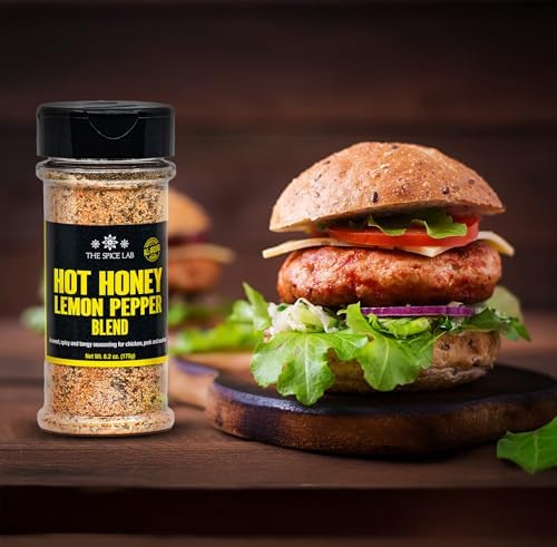 The Spice Lab Hot Honey Lemon Pepper Blend - Hot Honey Seasoning With Black Pepper & Lemon Zest - Bold Flavor For Chicken, Ribs & Wings - 6.2 oz Shaker Jar