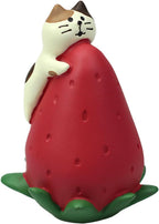 Cute Miniature Cat Figurine Resting on a Strawberry Resin Mini Cat Figures, Kitten Miniature Desk Accessories - Perfect Cute Cat Gift for Cat Lovers