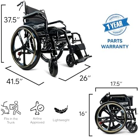 Lightweight Foldable Self Propelled Wheelchair - Self-Propelled Transfer Wheelchairs,17.5" Seat Width, Special Edition, Black