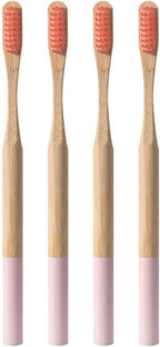 FRCOLOR 4Pcs Bamboo Toothbrushes Soft Bristle Wooden Toothbrushes for Adults Home Use Travel Tooth Brush Set with Ergonomic Handle Random Color